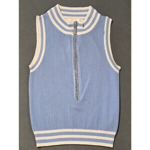 LC Baby Knit Vest Top M Varsity Stripe Trim Baby Blue Preppy Tennis Retro Y2K
